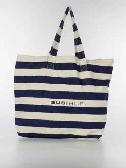 SUSI HUB MERCH Borse|Borse A Spalla<TOTE BAG CANVAS STRIPES Bianco, Blu, Nero