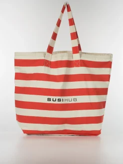 SUSI HUB MERCH Borse|Borse A Spalla<TOTE BAG CANVAS STRIPES Bianco, Nero, Rosso