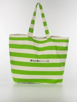 SUSI HUB MERCH Borse|Borse A Spalla<TOTE BAG CANVAS STRIPES Bianco, Nero, Verde