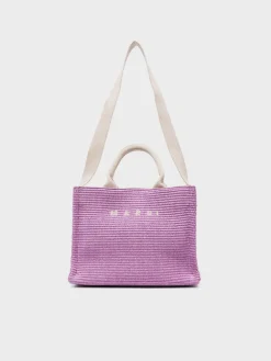 MARNI Borse Shopping<TOTE BAG PICCOLA IN RAFIA NATURALE Viola