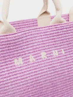 MARNI Borse Shopping<TOTE BAG PICCOLA IN RAFIA NATURALE Viola