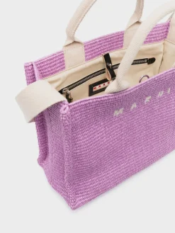 MARNI Borse Shopping<TOTE BAG PICCOLA IN RAFIA NATURALE Viola