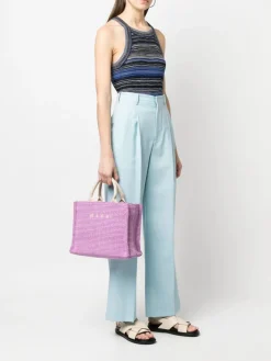 MARNI Borse Shopping<TOTE BAG PICCOLA IN RAFIA NATURALE Viola