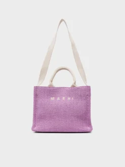 MARNI Borse Shopping<TOTE BAG PICCOLA IN RAFIA NATURALE Viola