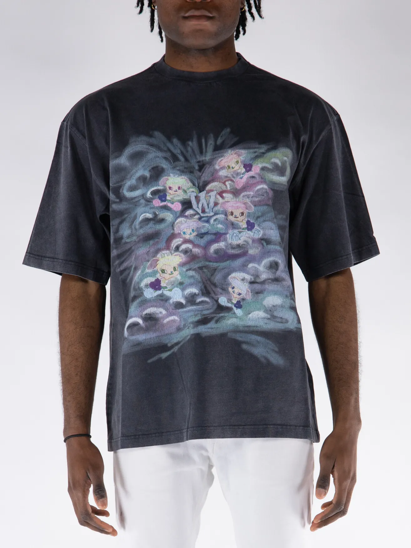 WE11DONE. T-Shirt<T-SHIRT A MANICHE CORTE CON STAMPA Azzurro, Grigio, Nero, Rosa, Verde, Viola