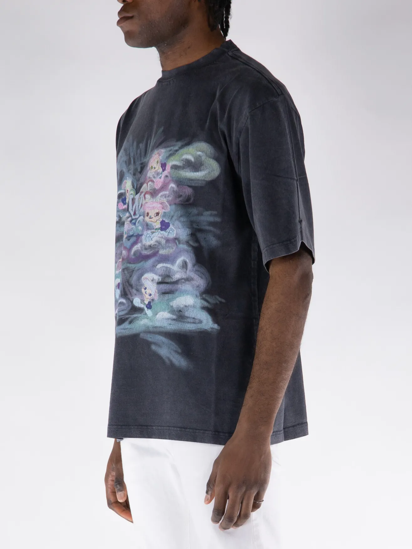 WE11DONE. T-Shirt<T-SHIRT A MANICHE CORTE CON STAMPA Azzurro, Grigio, Nero, Rosa, Verde, Viola