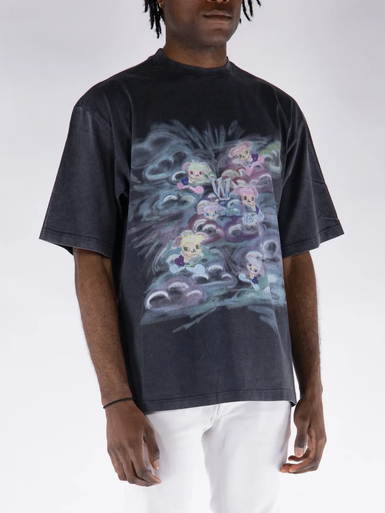 WE11DONE. T-Shirt<T-SHIRT A MANICHE CORTE CON STAMPA Azzurro, Grigio, Nero, Rosa, Verde, Viola