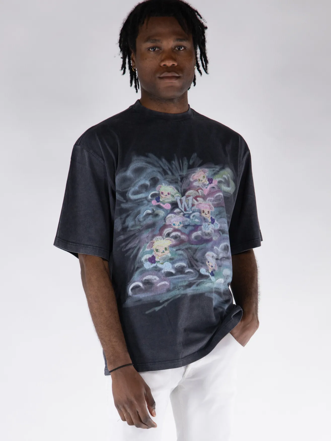 WE11DONE. T-Shirt<T-SHIRT A MANICHE CORTE CON STAMPA Azzurro, Grigio, Nero, Rosa, Verde, Viola