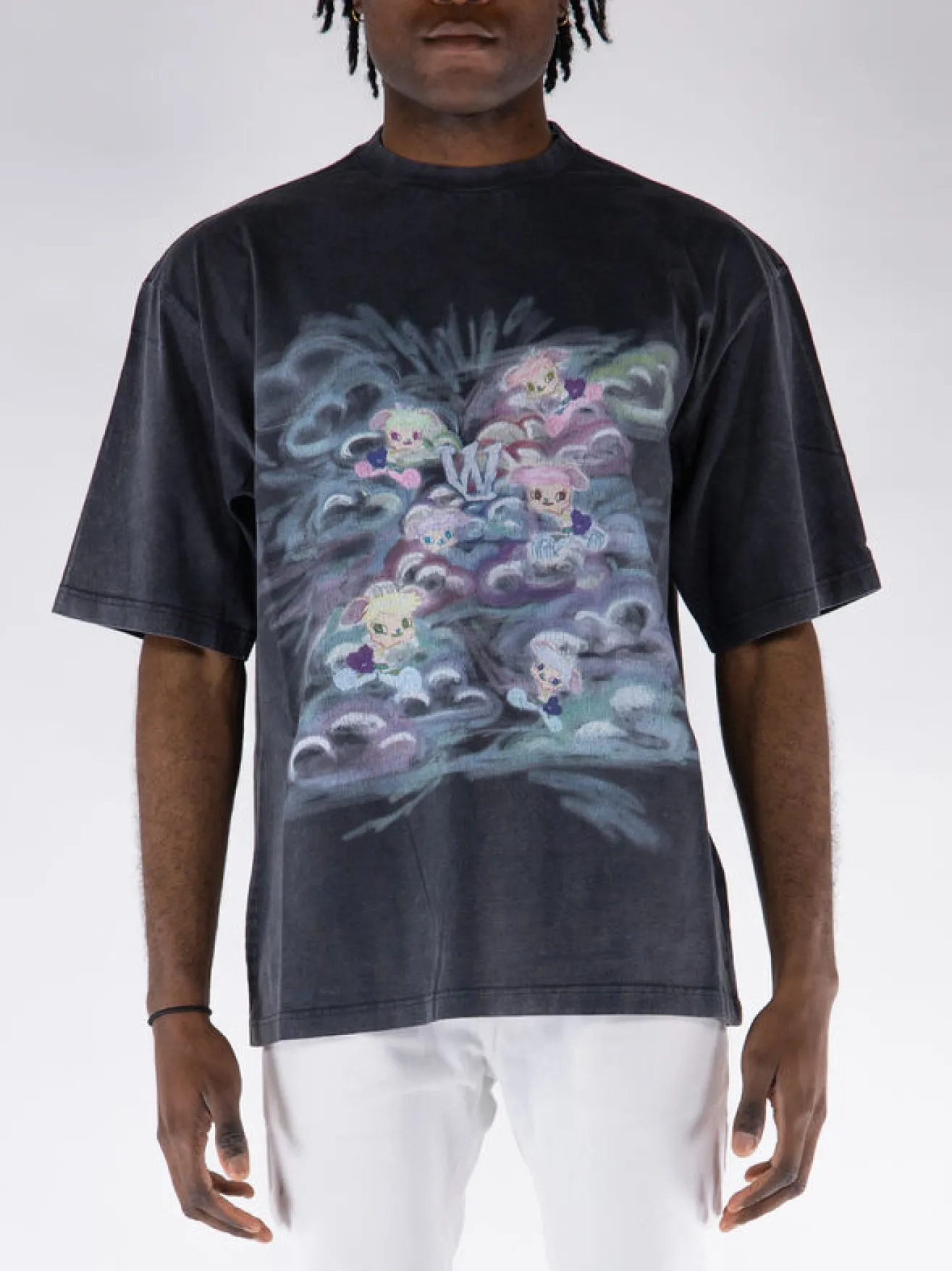 WE11DONE. T-Shirt<T-SHIRT A MANICHE CORTE CON STAMPA Azzurro, Grigio, Nero, Rosa, Verde, Viola