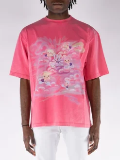 WE11DONE. T-Shirt<T-SHIRT A MANICHE CORTE CON STAMPA Rosa, Verde, Viola