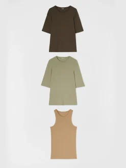 JIL SANDER T-Shirt<T-SHIRT A STRATI Marrone, Verde