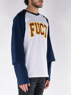 FUCT. T-Shirt<T-SHIRT BASEBALL DOUBLE SLEEVE Bianco, Blu, Giallo