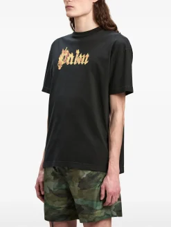 PALM ANGELS T-Shirt<T-SHIRT BURNING LOGO Giallo, Nero