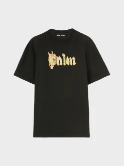 PALM ANGELS T-Shirt<T-SHIRT BURNING LOGO Giallo, Nero