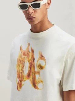 PALM ANGELS T-Shirt<T-SHIRT BURNING MONOGRAM Bianco, Giallo