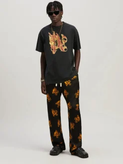 PALM ANGELS T-Shirt<T-SHIRT BURNING MONOGRAM Arancione, Nero