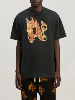 PALM ANGELS T-Shirt<T-SHIRT BURNING MONOGRAM Arancione, Nero