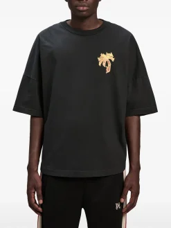 PALM ANGELS T-Shirt<T-SHIRT BURNING PALM OVER Giallo, Nero