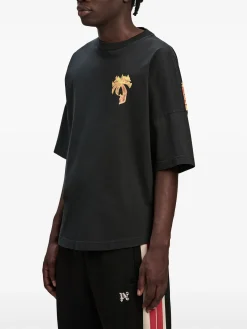 PALM ANGELS T-Shirt<T-SHIRT BURNING PALM OVER Giallo, Nero