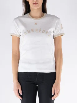 COURREGES T-Shirt<T-SHIRT CONTRAST PRINTED Beige, Bianco