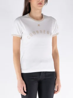 COURREGES T-Shirt<T-SHIRT CONTRAST PRINTED Beige, Bianco