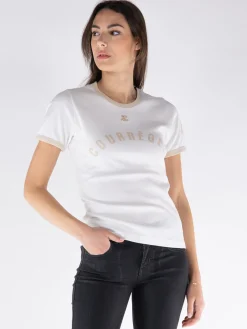 COURREGES T-Shirt<T-SHIRT CONTRAST PRINTED Beige, Bianco