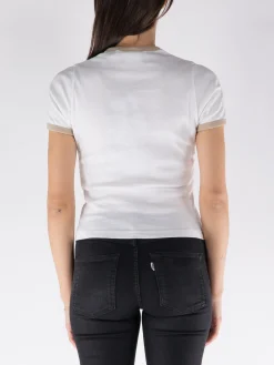 COURREGES T-Shirt<T-SHIRT CONTRAST V NECK Beige, Bianco