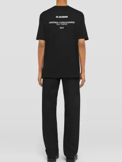 JIL SANDER T-Shirt<T-SHIRT CREWNECK CON LOGO Bianco, Nero