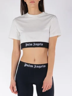 PALM ANGELS T-Shirt<T-SHIRT CROP LOGO TAPE Bianco