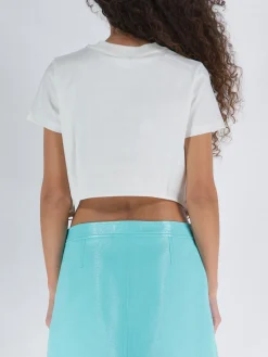 COURREGES T-Shirt<T-SHIRT CROP COTTON SHELL PRINT Bianco