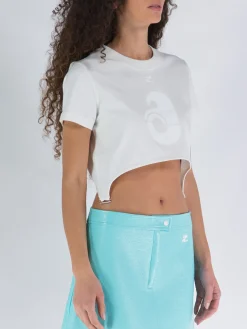 COURREGES T-Shirt<T-SHIRT CROP COTTON SHELL PRINT Bianco