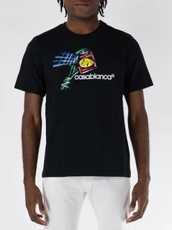 CASABLANCA T-Shirt<T-SHIRT CROQUIS DE TENNIS SCREEN PRINTED Bianco, Giallo, Nero, Rosso, Verde