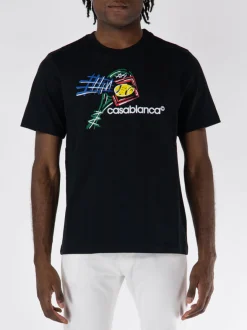 CASABLANCA T-Shirt<T-SHIRT CROQUIS DE TENNIS SCREEN PRINTED Bianco, Giallo, Nero, Rosso, Verde