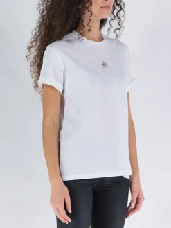 T-Shirt<T-SHIRT CRYSTAL MINI STAR EMBROIDERY Bianco
