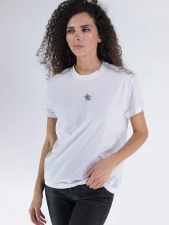 T-Shirt<T-SHIRT CRYSTAL MINI STAR EMBROIDERY Bianco