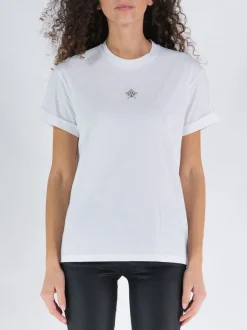 T-Shirt<T-SHIRT CRYSTAL MINI STAR EMBROIDERY Bianco