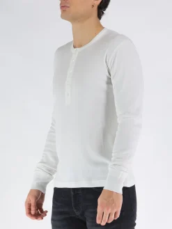T-Shirt<T-SHIRT FLUID RIB LS HENLEY Bianco