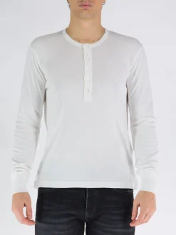 T-Shirt<T-SHIRT FLUID RIB LS HENLEY Bianco