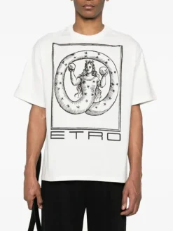 ETRO T-Shirt<T-SHIRT GIROCOLLO PRINTED Bianco, Nero
