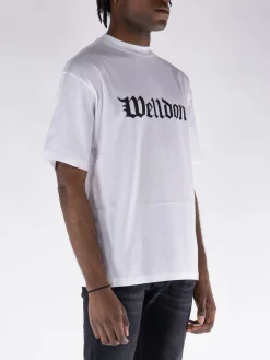 WE11DONE. T-Shirt<T-SHIRT GOTHIC LOGO PRINT Bianco, Nero