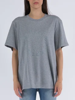 STELLA MCCARTNEY T-Shirt<T-SHIRT HOTFIX RHINESTONE LOGO Grigio