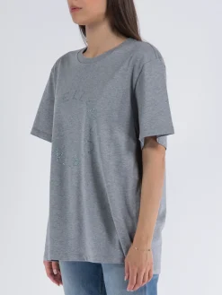 STELLA MCCARTNEY T-Shirt<T-SHIRT HOTFIX RHINESTONE LOGO Grigio