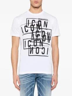 DSQUARED T-Shirt<T-SHIRT ICON STAMPS COOL FIT Bianco, Nero