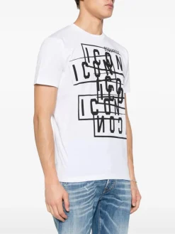 DSQUARED T-Shirt<T-SHIRT ICON STAMPS COOL FIT Bianco, Nero