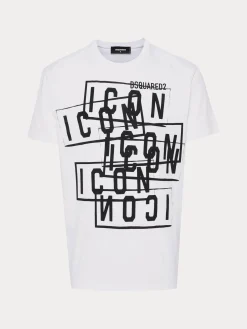 DSQUARED T-Shirt<T-SHIRT ICON STAMPS COOL FIT Bianco, Nero