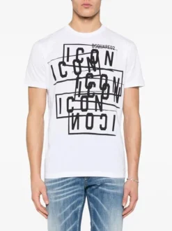 DSQUARED T-Shirt<T-SHIRT ICON STAMPS COOL FIT Bianco, Nero