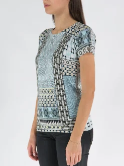 ETRO T-Shirt<T-SHIRT IN SETA PATCHWORK Azzurro, Beige, Bianco, Multicolor, Nero