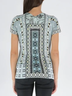 ETRO T-Shirt<T-SHIRT IN SETA PATCHWORK Azzurro, Beige, Bianco, Multicolor, Nero