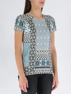 ETRO T-Shirt<T-SHIRT IN SETA PATCHWORK Azzurro, Beige, Bianco, Multicolor, Nero