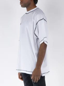 VETEMENTS. T-Shirt<T-SHIRT INSIDE-OUT EMBROIDERED LOGO Bianco